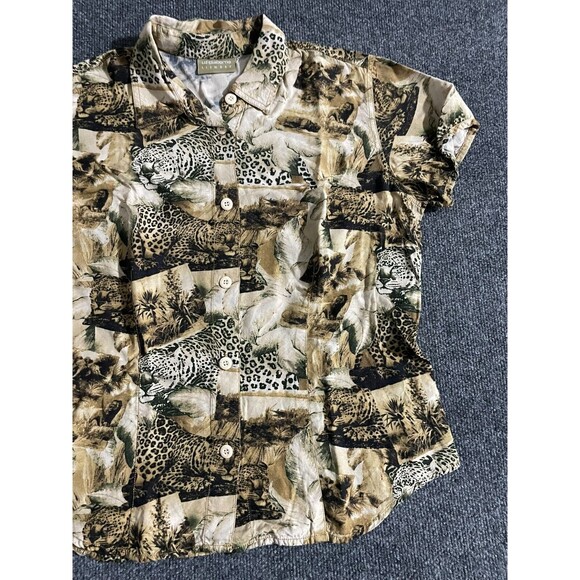 Vintage Liz Claiborne Blouse Women's XL Jungle Safari Print Short Sleeve - Picture 5 of 12